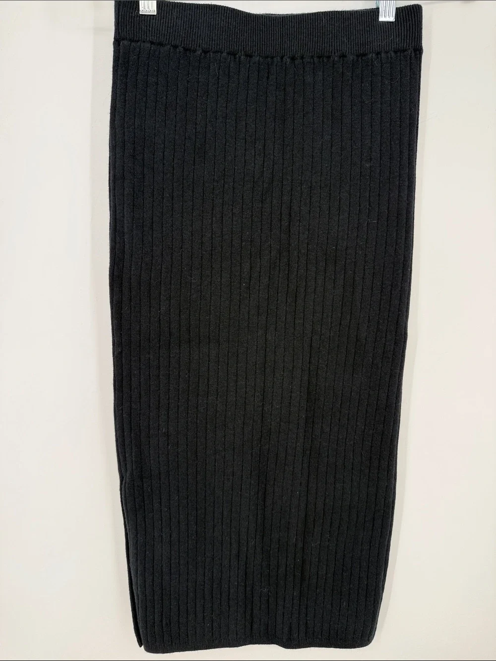 ABLE Black Ribbed Sweater Pencil midi skirt  side slit size small